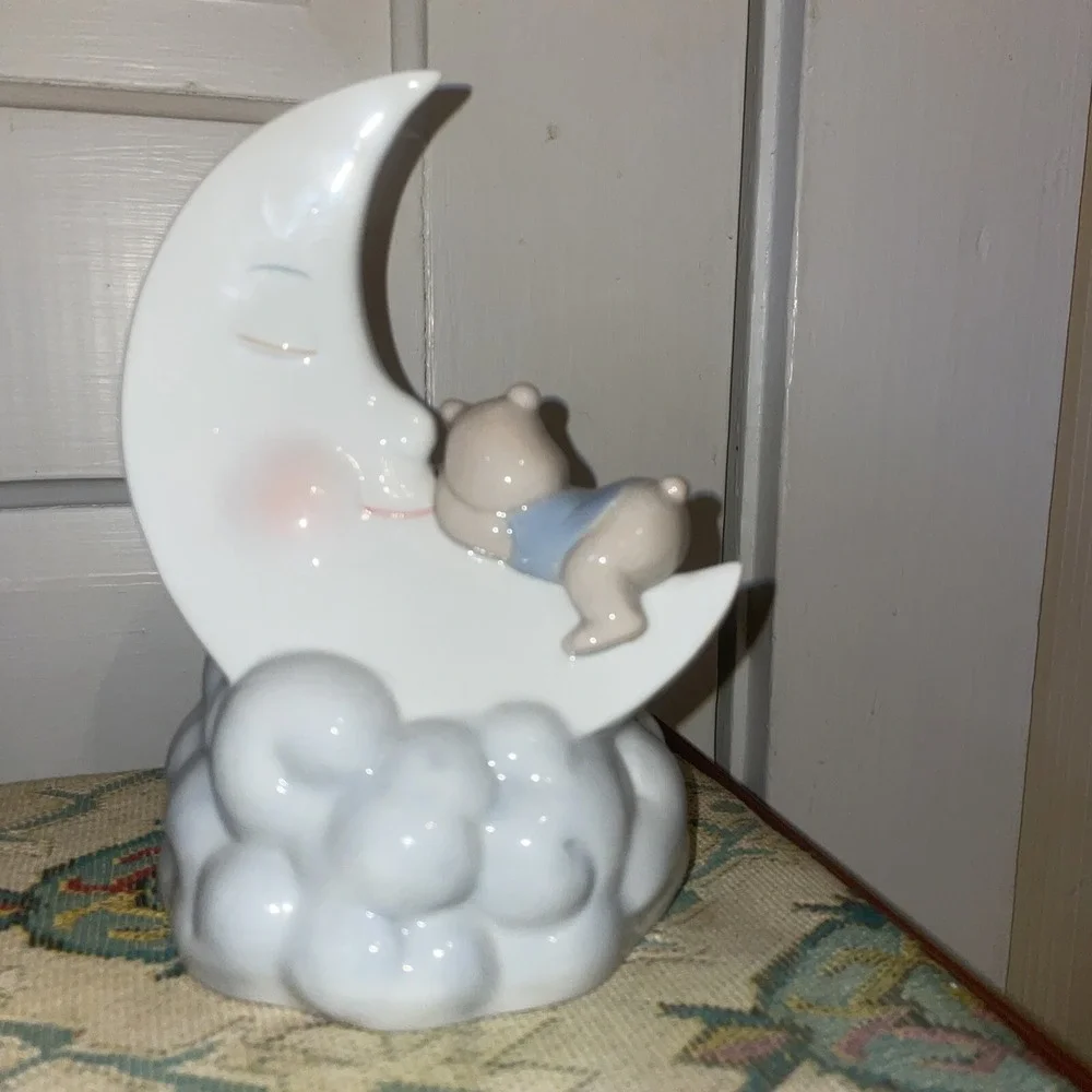 Ceramic Nursery Statue Bear‎ Sleeping On The Moon With Clouds 6.5